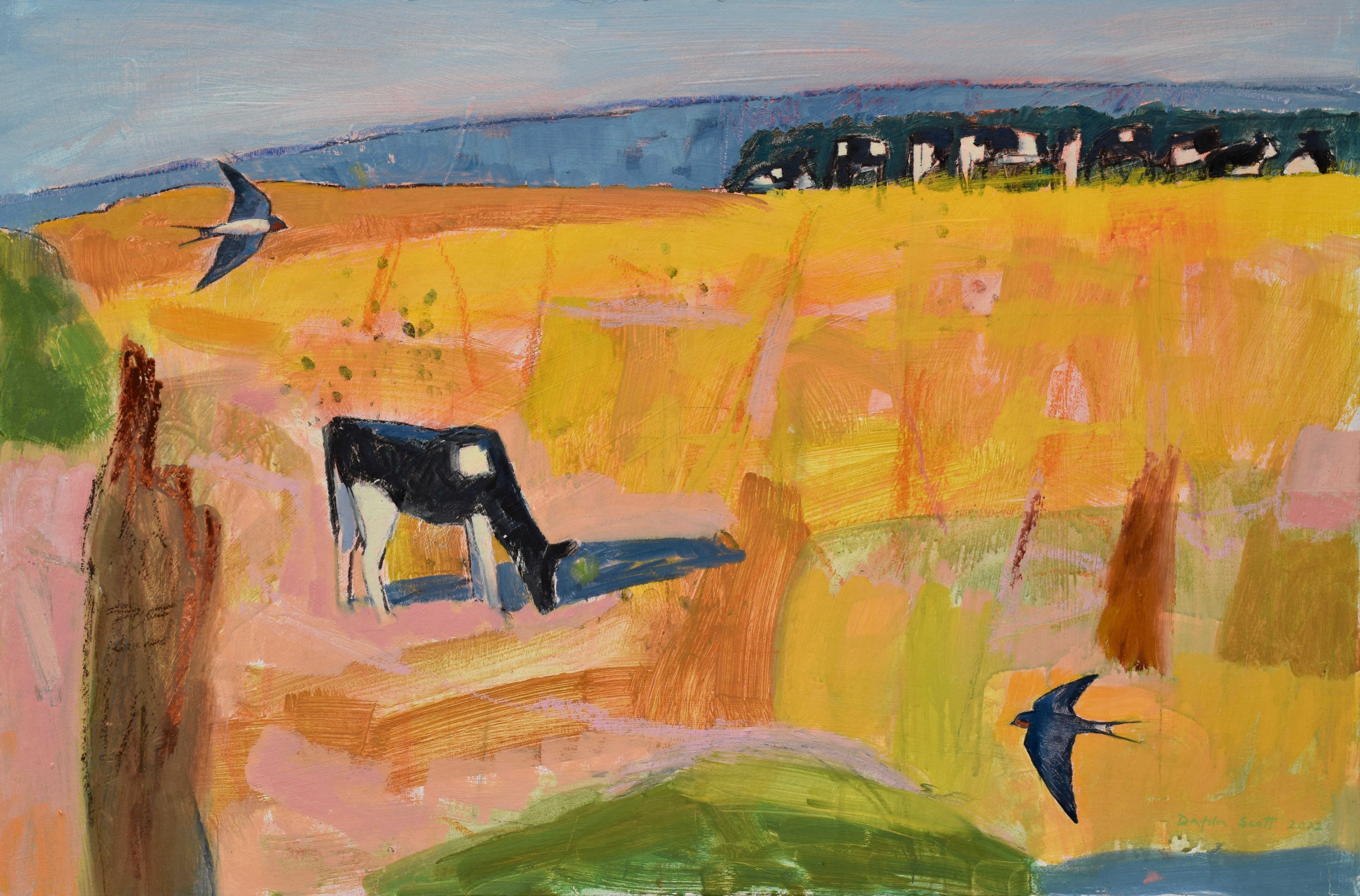 <p>Swallows and Cattle Late Summer by Dafila Scott</p>