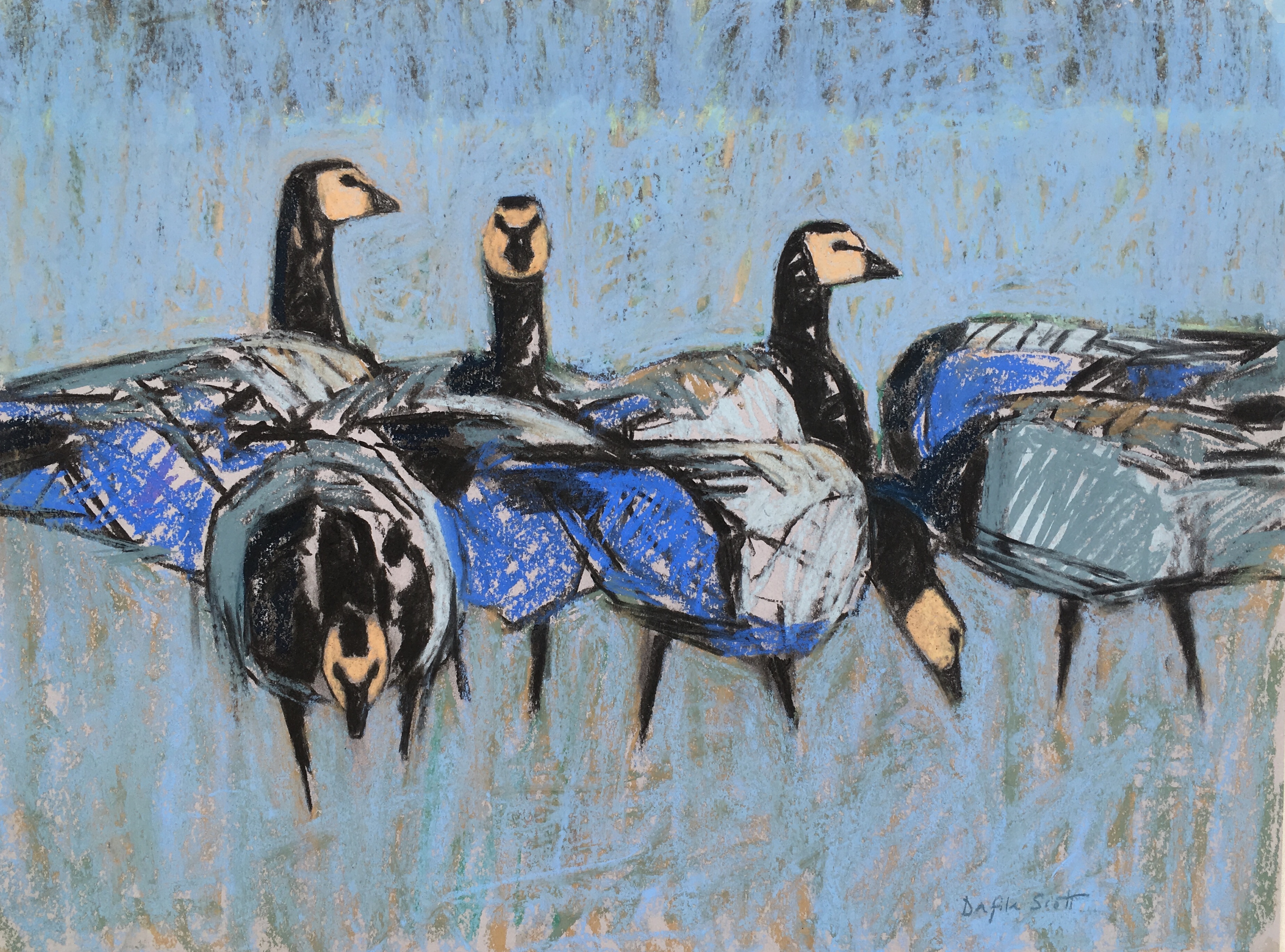   Barnacle Geese Frosty Morning, Pastel 