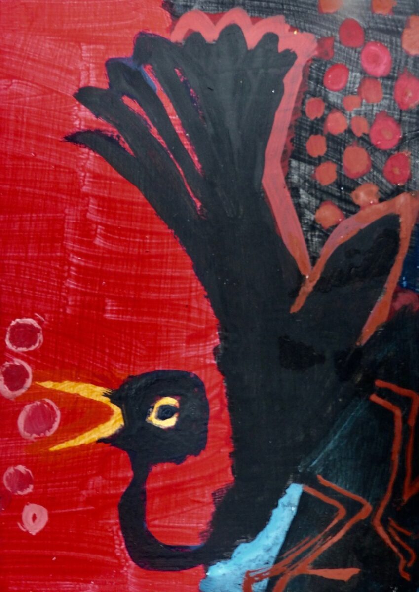 Artwork image titled: Blackbird stealing redcurrants