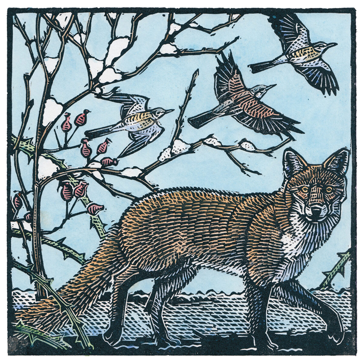 Artwork image titled: Fox and Fieldfares