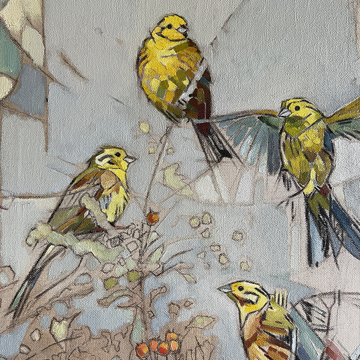 <p>Yellowhammer flock (detail), Oil on Canvas</p>