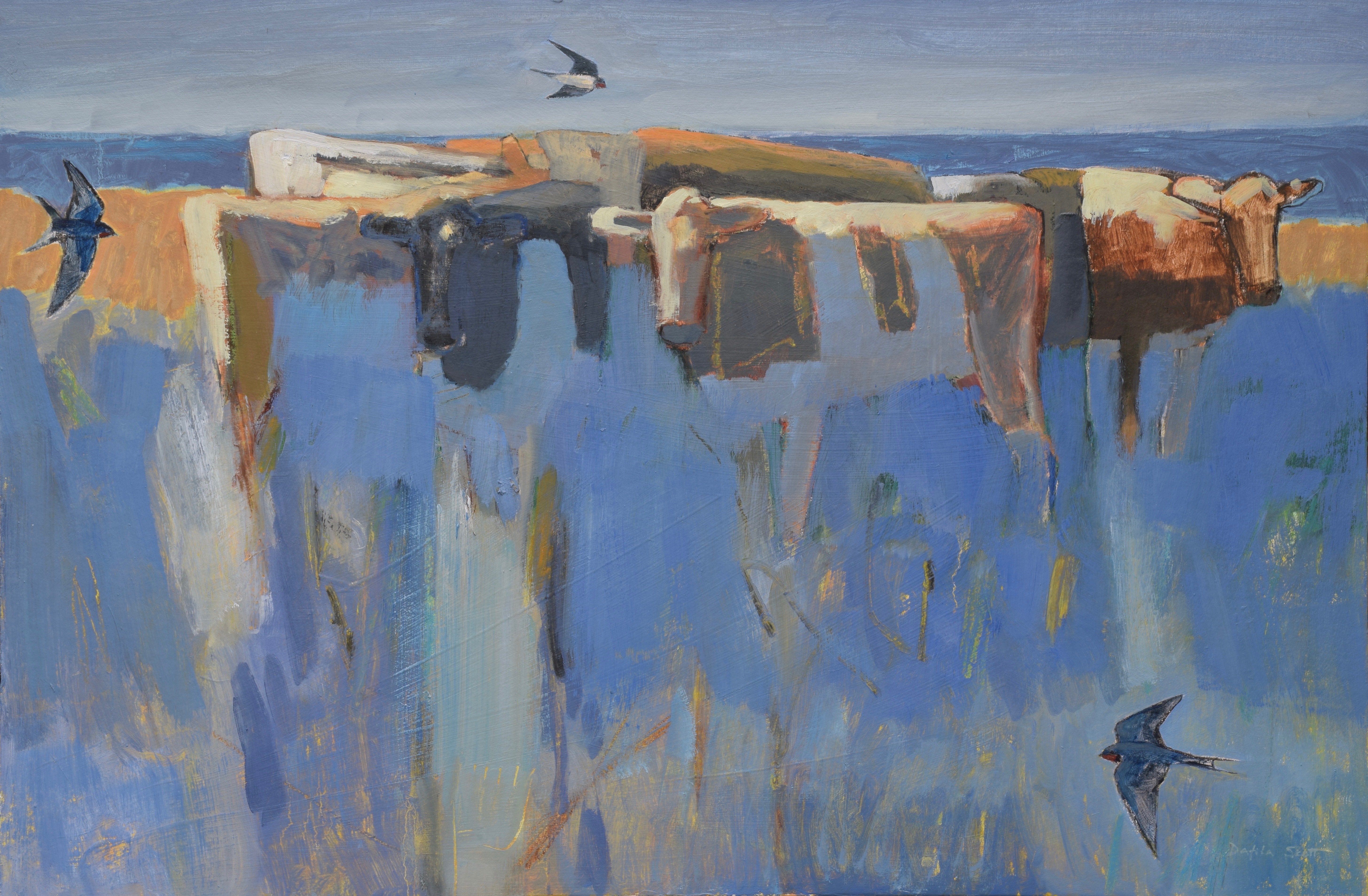 <p>Swallows and Cattle at the Coast by Dafila Scott</p>